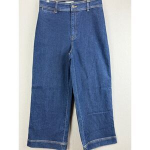 H&M Women’s 10 High Rise Wide Leg Cropped Jeans Medium Wash Stretch Denim